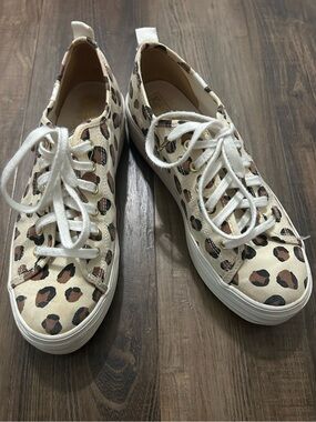 Keds Triple Kick Shoes Womens 9 Tan Brown laceup Leopard Platform Chunky Sneaker
